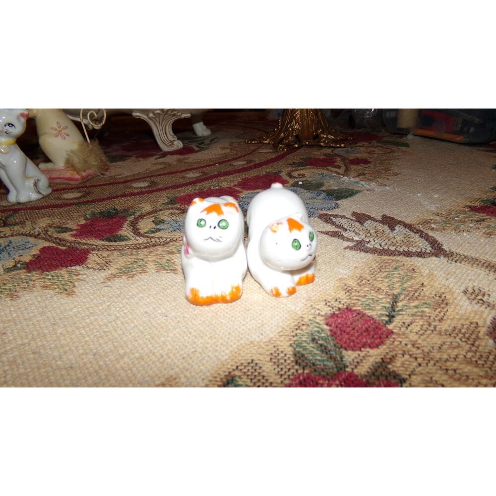 Vintage Porcelain Cat Figurine salt and pepper shakers set
